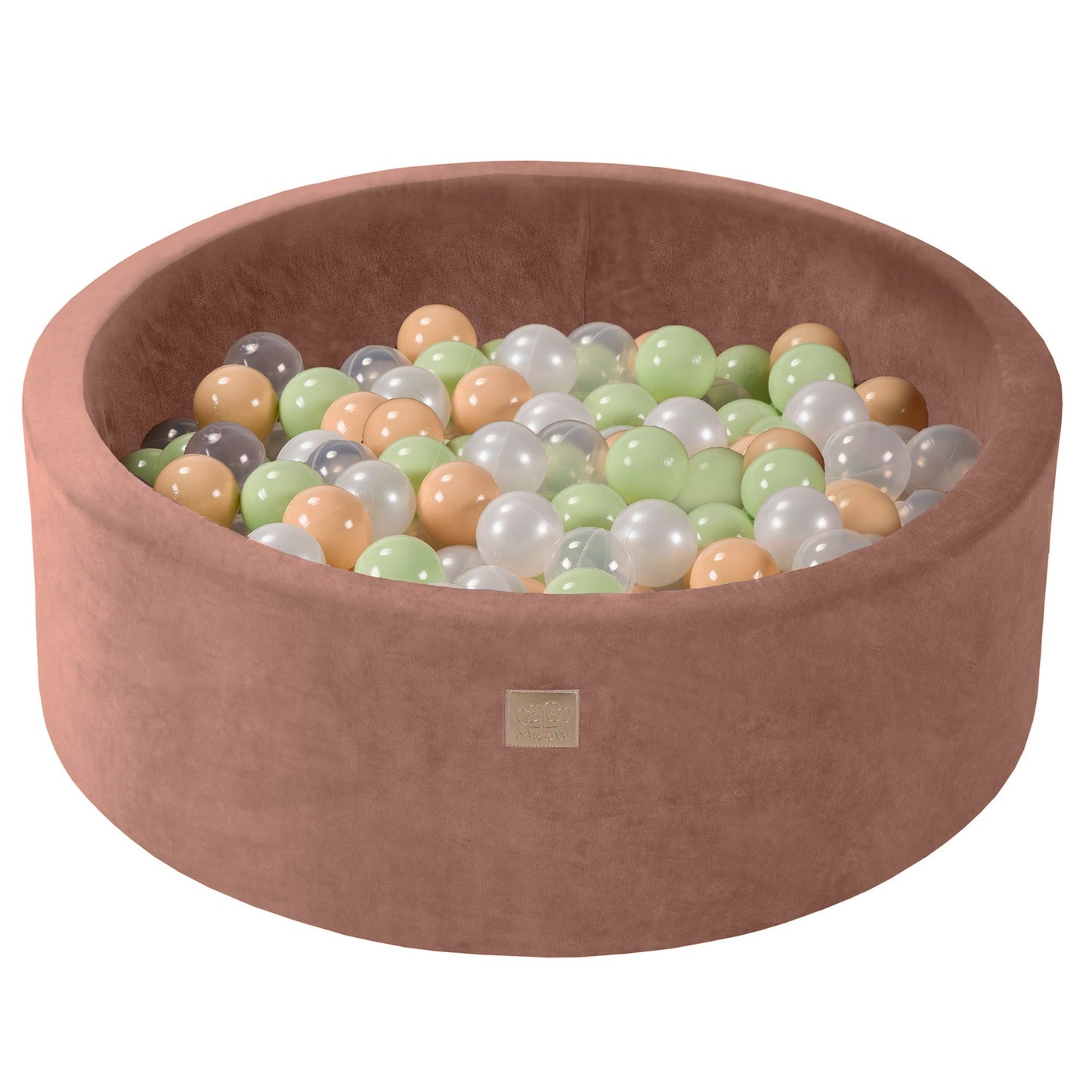 Round Ball Pit With 200 Light Green/White Pearl/Beige/Transparent, 90x30cm - Beige Velvet