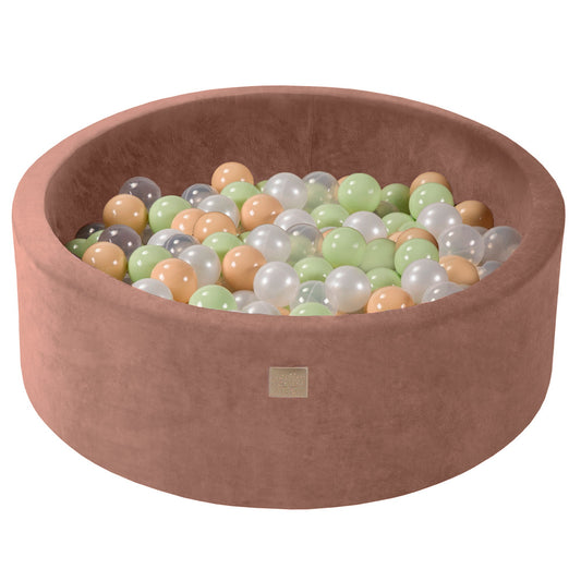 Round Ball Pit With 200 Light Green/White Pearl/Beige/Transparent, 90x30cm - Beige Velvet