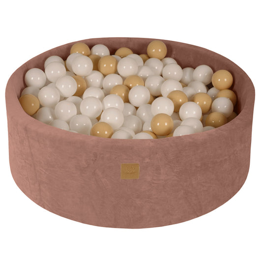Round Ball Pit With 200 White/Beige, 90x30cm - Beige Velvet